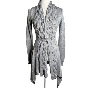 Vintage Y2K Say What Gray Medium Cable Knit Long Sleeve Cardigan Sweater Wool
